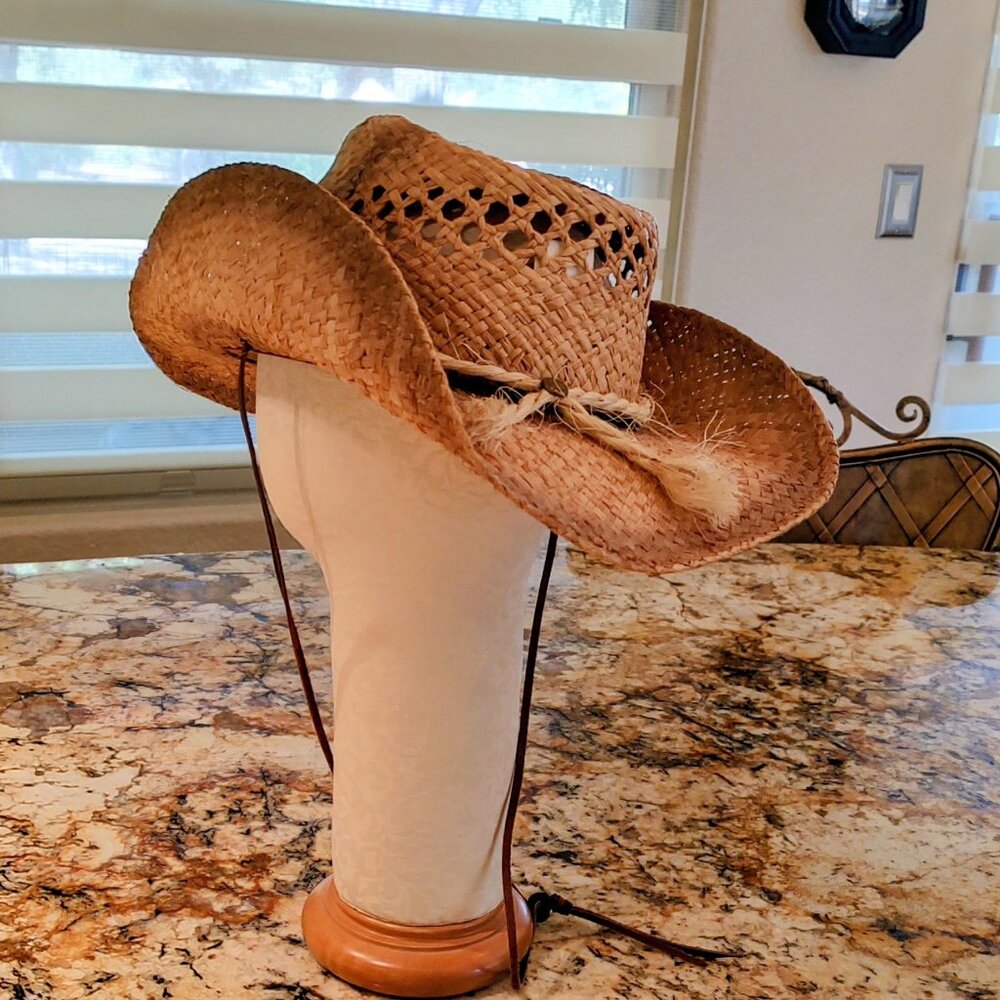 Alamo Woven Straw Hat with Leather chin Band SZ XL - Picture 11 of 11